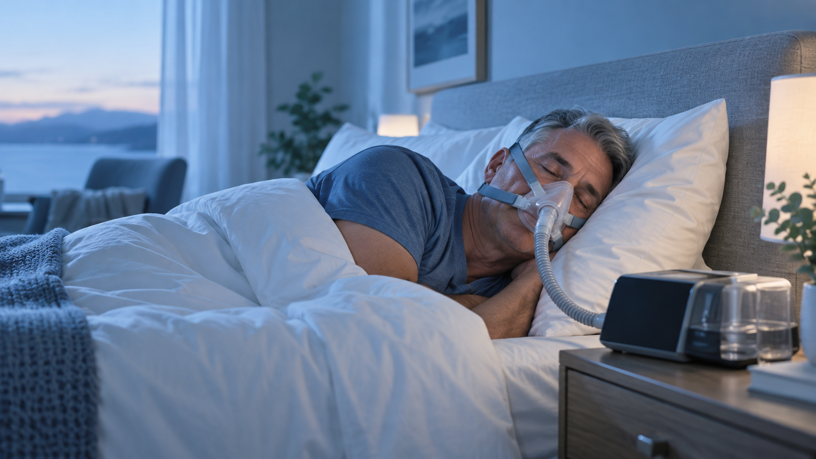 Пациент использует CPAP-аппарат во время ночного сна