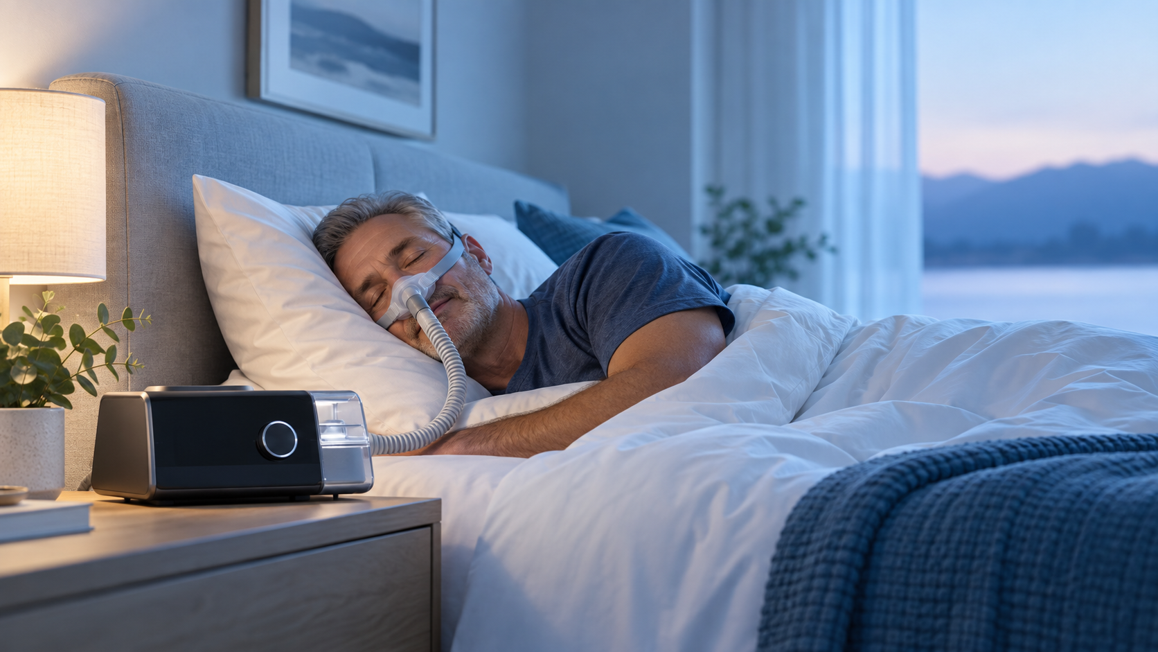 Пациент спит на боку с CPAP-маской